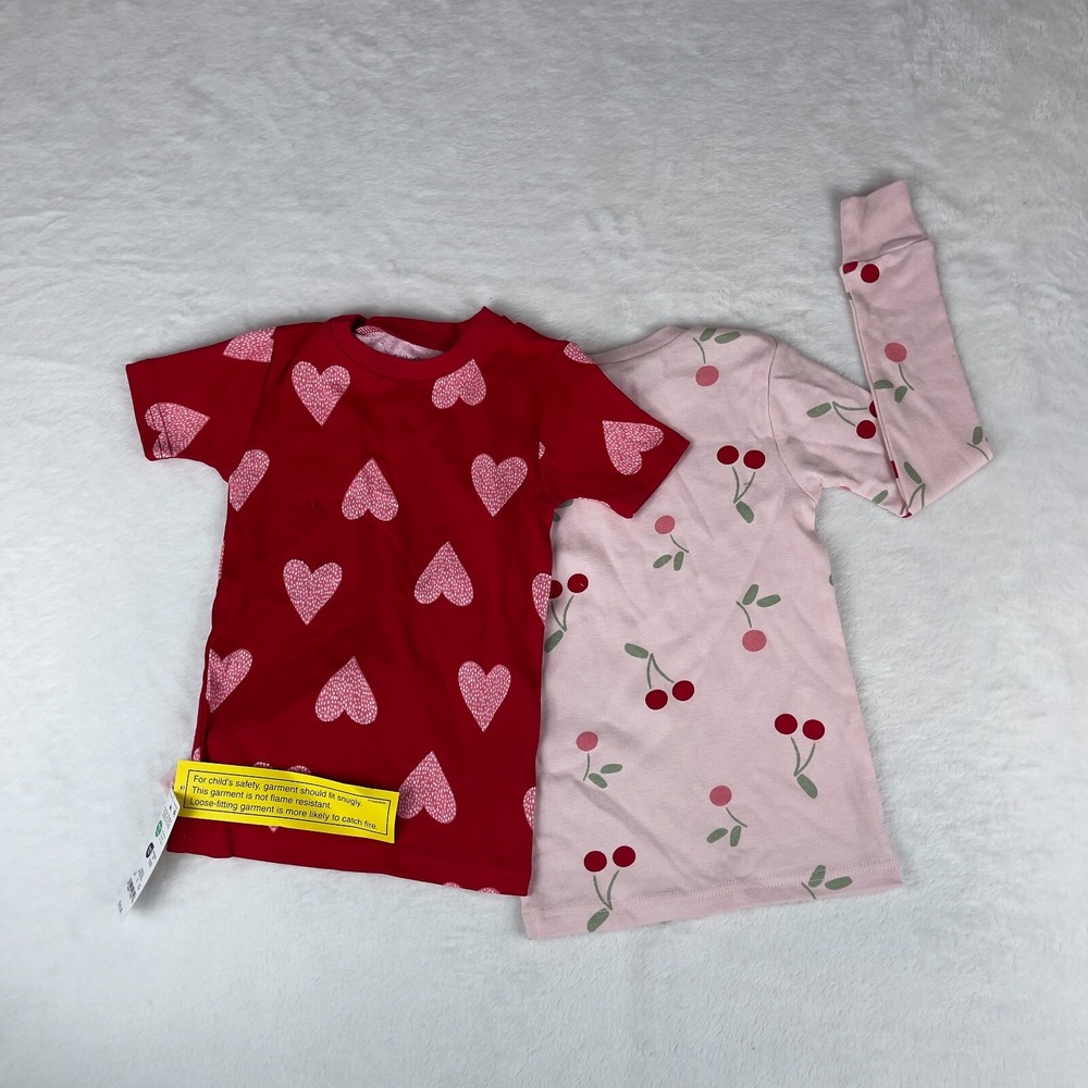 Carter's Just One You Two Pj Tops Toddler Girls 4T Pink Red Cherries and Hearts